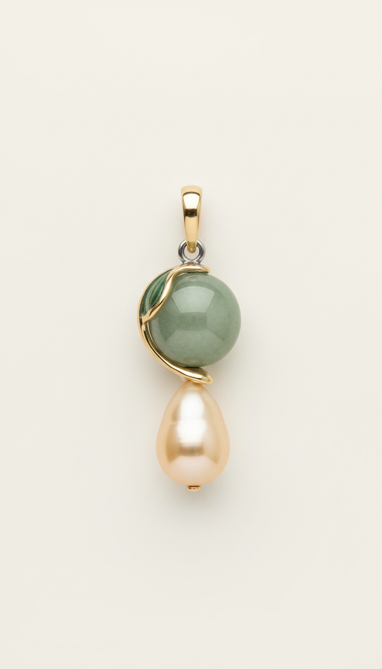 Anhänger mit nebelgrüner Jade und Perle